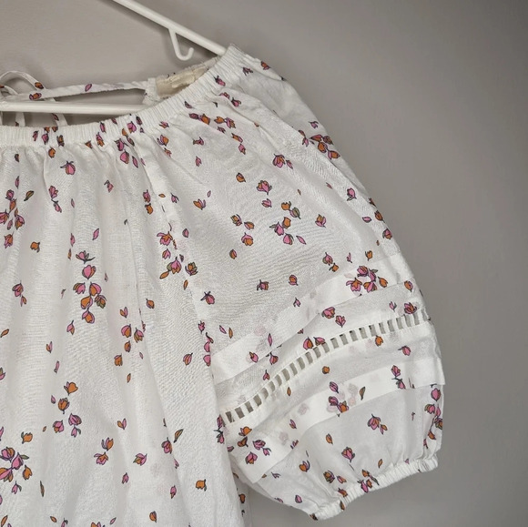 Ana Flowy  White 100% Cotton Pilgrim Top Floral Red Detail Sleeve Medium - Picture 2 of 10